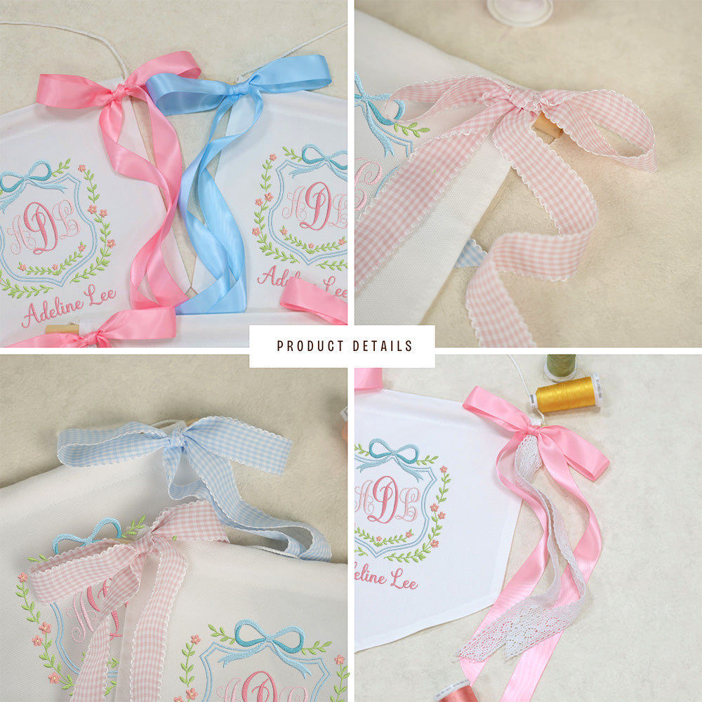 Floral Ribbon Crest Monogram Baby Banner – Personalized Baby Banner, Newborn Hospital Door Sign