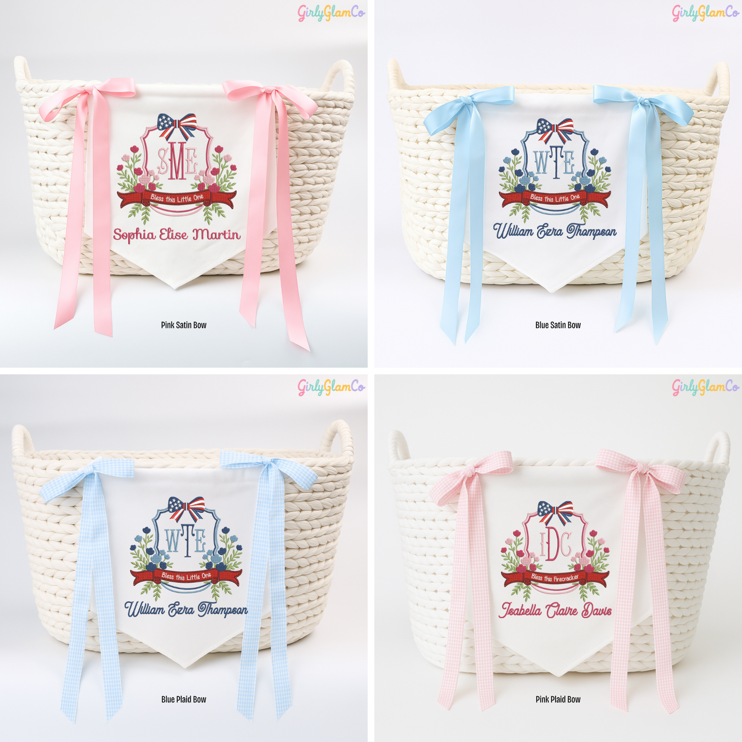 Independence Day Baby Banner with USA Bow – Personalized Baby Banner, Newborn Hospital Door Sign