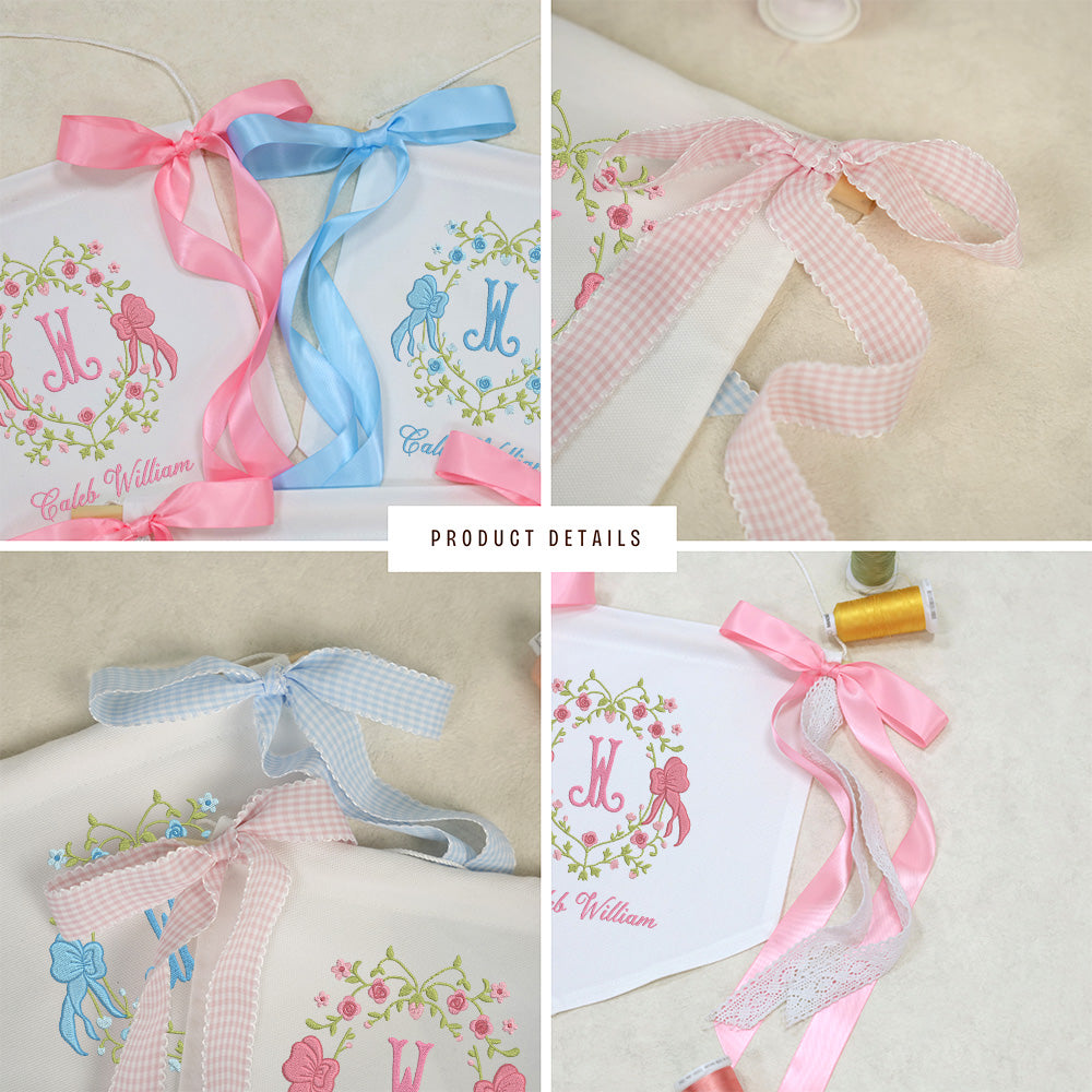 Vintage Floral Bow Wreath Monogram Baby Banner – Personalized Baby Banner, Newborn Hospital Door Sign