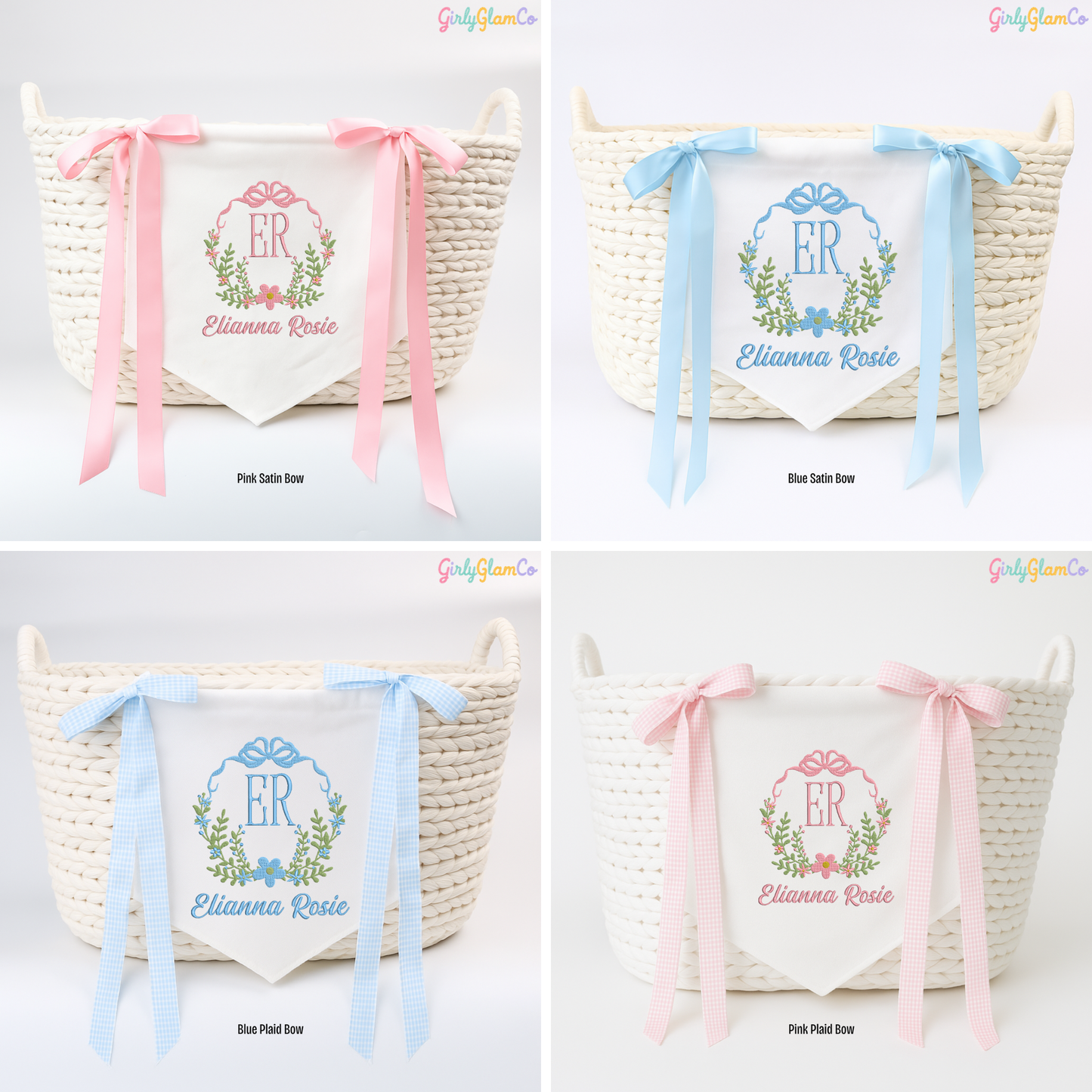 Floral Bow Crest Monogram Baby Banner – Personalized Baby Banner, Newborn Hospital Door Sign