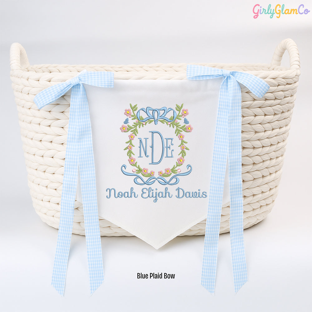 Bow Wreath Monogram Baby Banner – Personalized Baby Banner, Newborn Hospital Door Sign