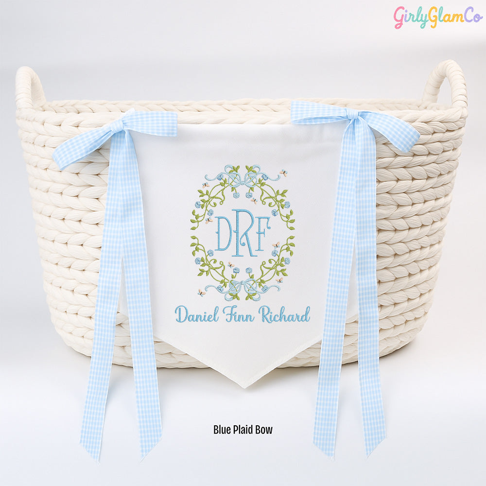 Vine Oval Monogram Baby Banner – Personalized Baby Banner, Newborn Hospital Door Sign
