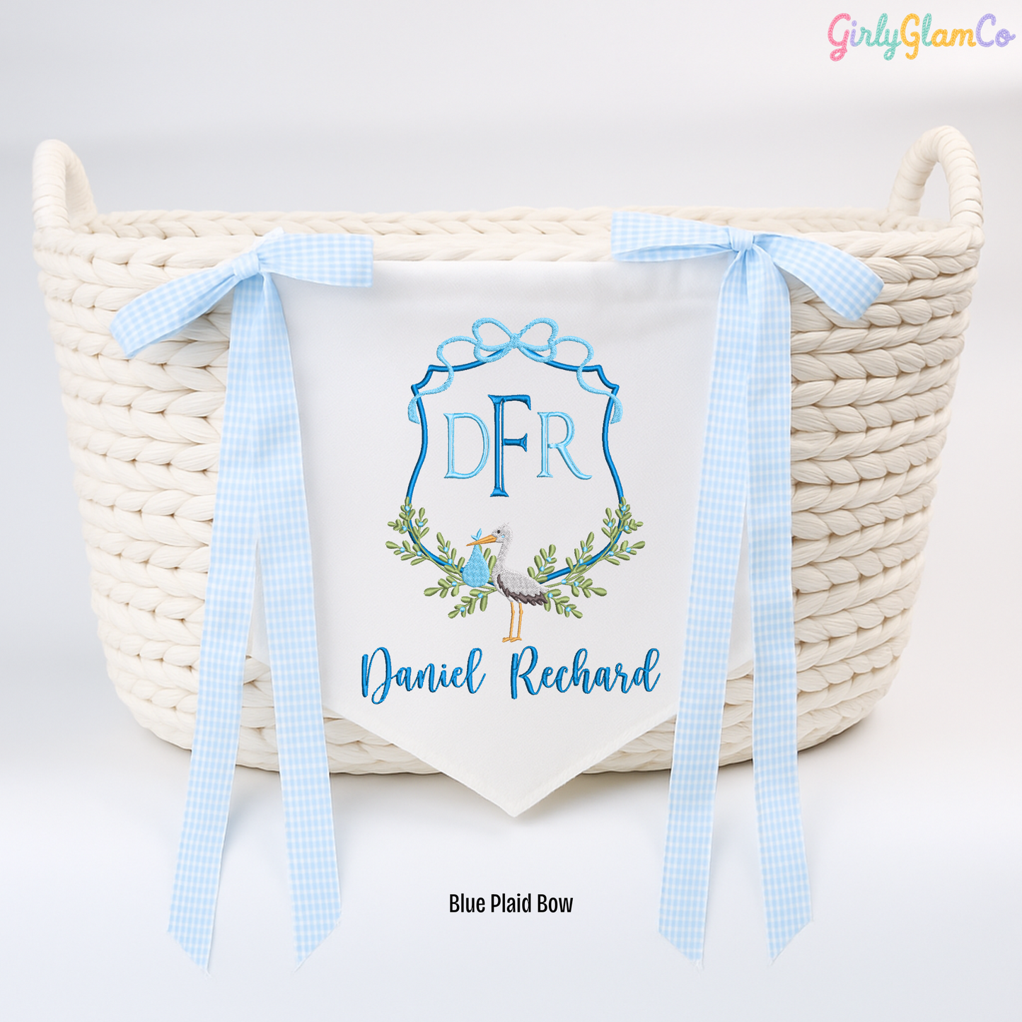 Cranebird Crest Monogram Baby Banner – Personalized Baby Banner, Newborn Hospital Door Sign