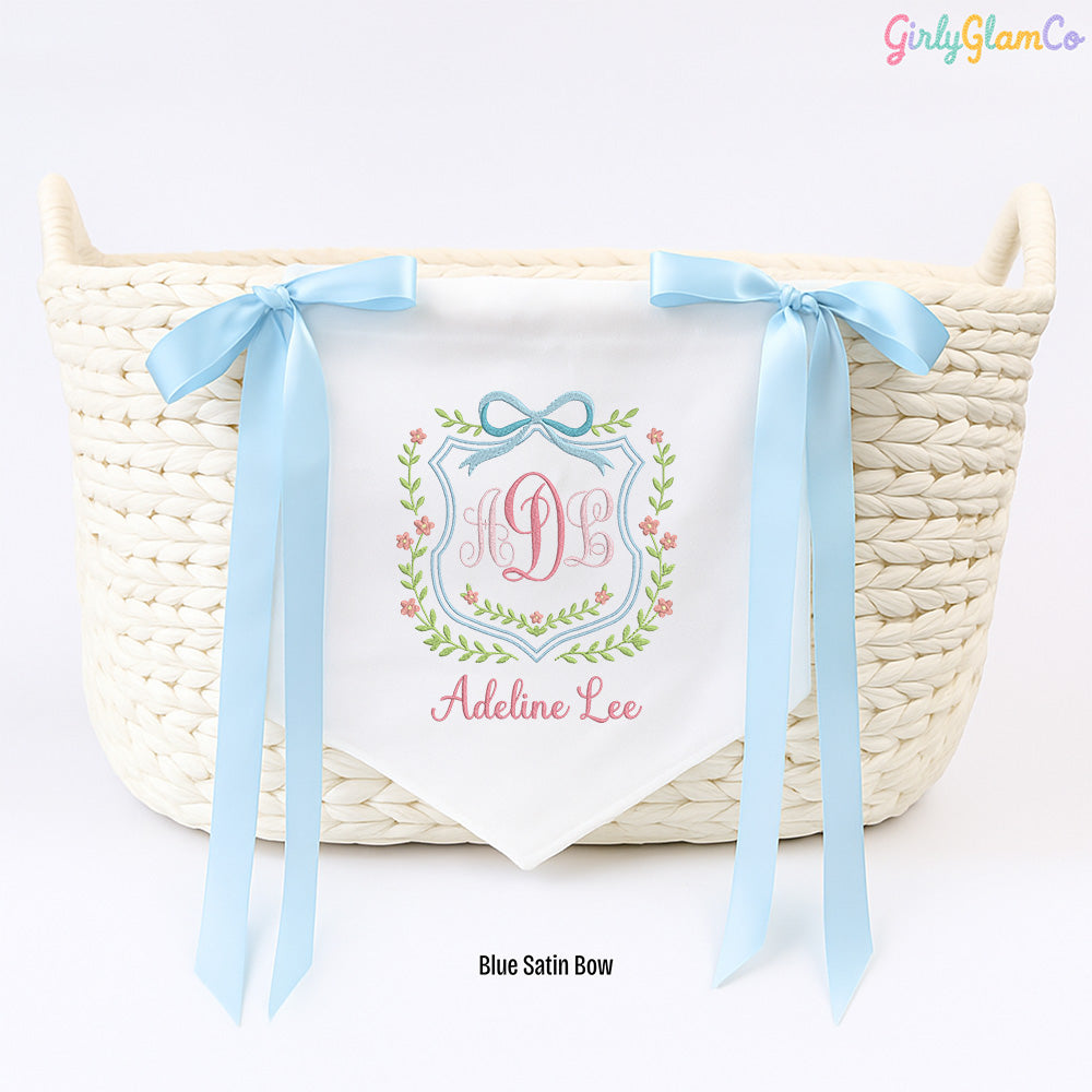 Floral Ribbon Crest Monogram Baby Banner – Personalized Baby Banner, Newborn Hospital Door Sign