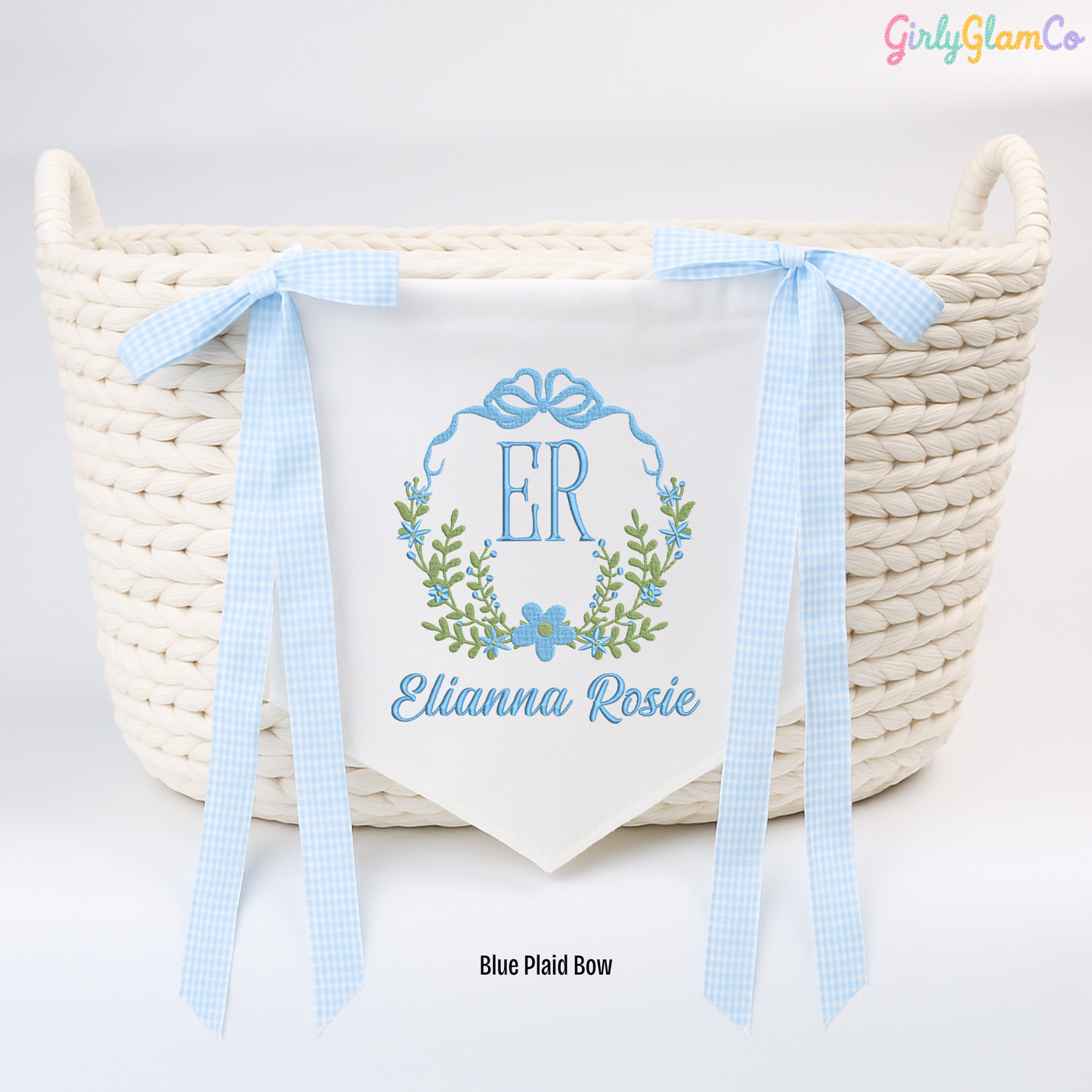 Floral Bow Crest Monogram Baby Banner – Personalized Baby Banner, Newborn Hospital Door Sign
