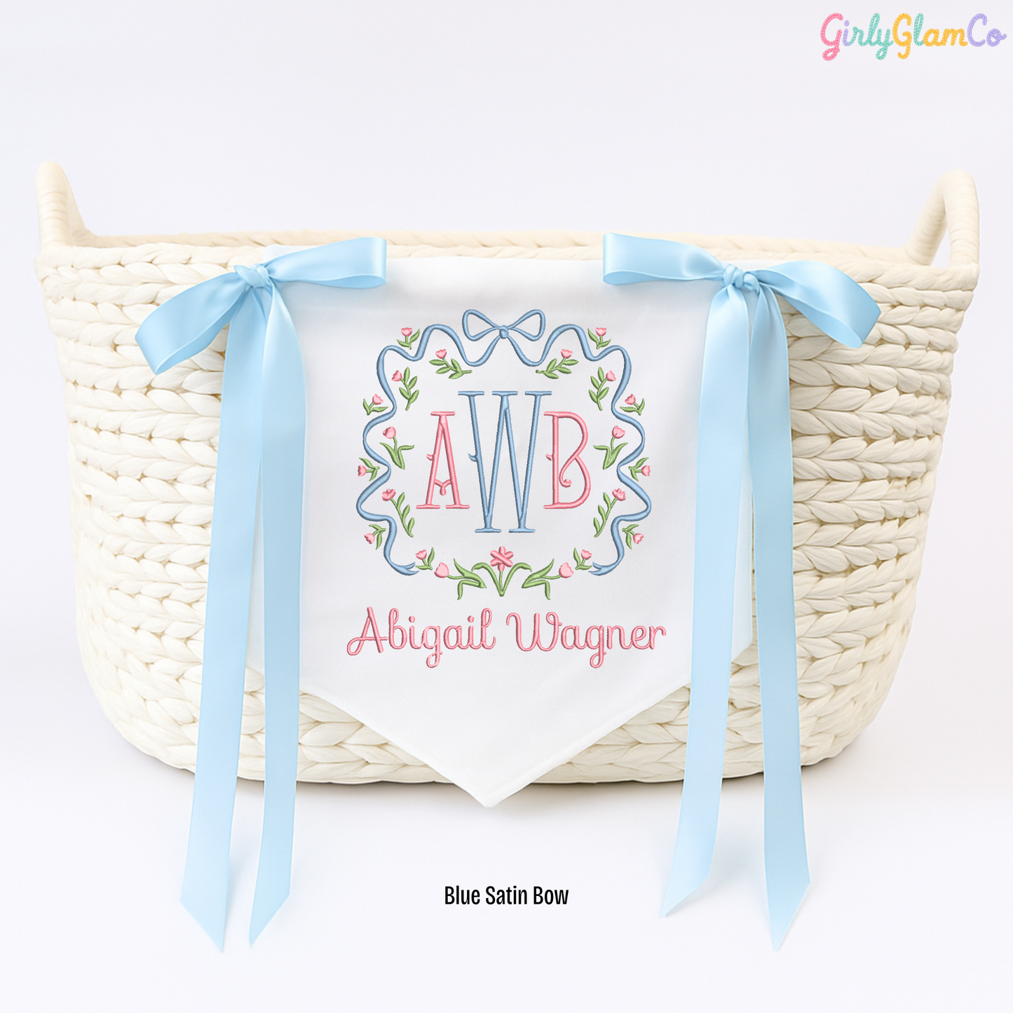 Scalloped Floral Frame Monogram – Personalized Baby Banner, Newborn Hospital Door Sign