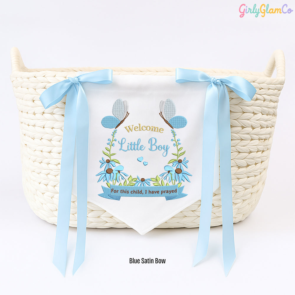 Embroidered Blessing Baby Banner, For This Child I Have Prayed, Embroidered Newborn Bassinet Sign, Baby Boy or Baby Girl Welcome Banner