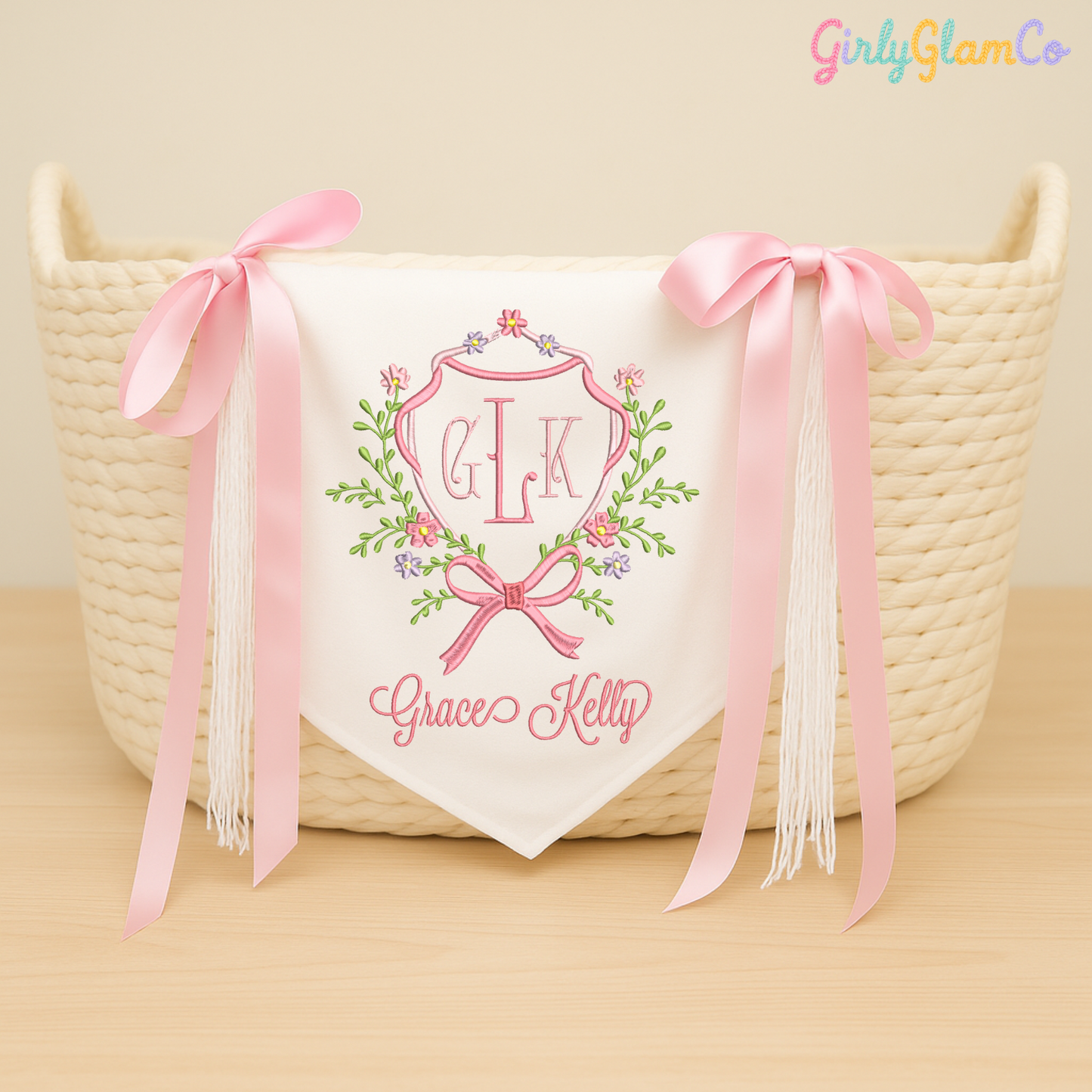 Blossom Wreath Monogram – Personalized Baby Banner, Newborn Hospital Door Sign