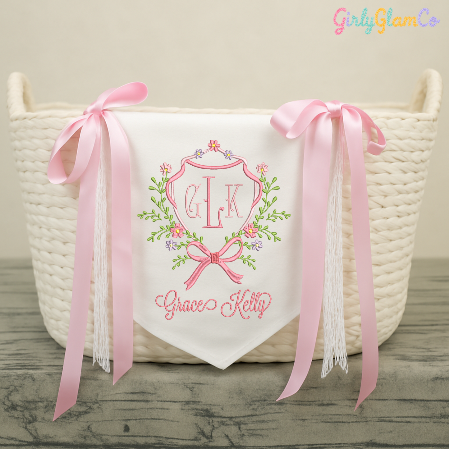 Blossom Wreath Monogram – Personalized Baby Banner, Newborn Hospital Door Sign