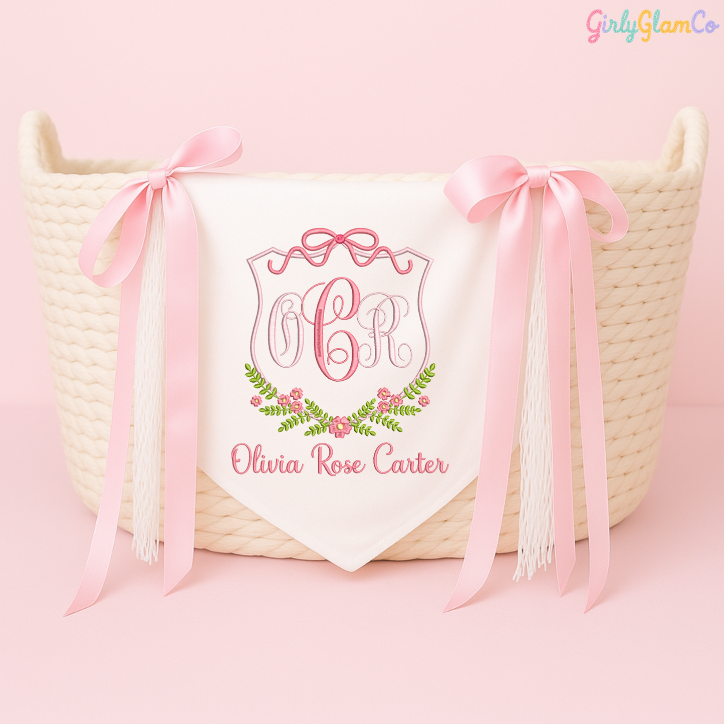 Floral Crest Monogram – Personalized Baby Banner, Newborn Hospital Door Sign