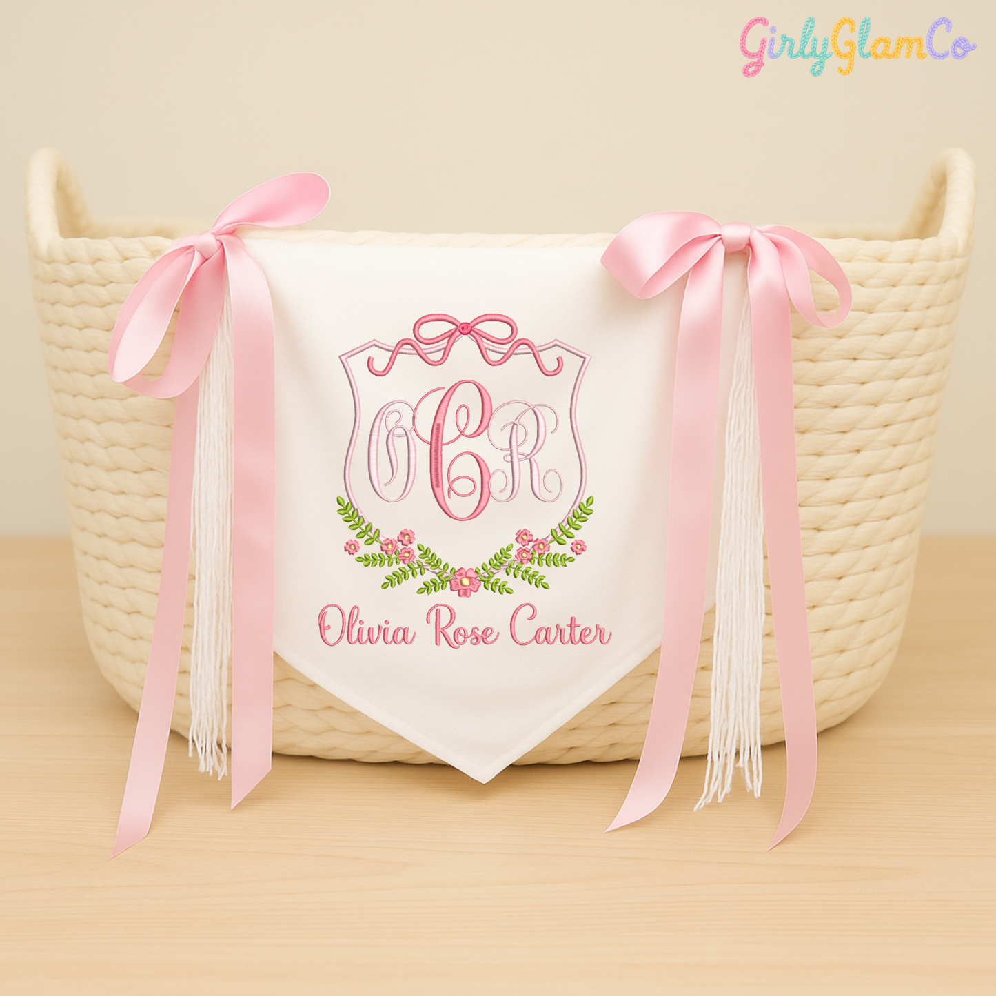 Floral Crest Monogram – Personalized Baby Banner, Newborn Hospital Door Sign