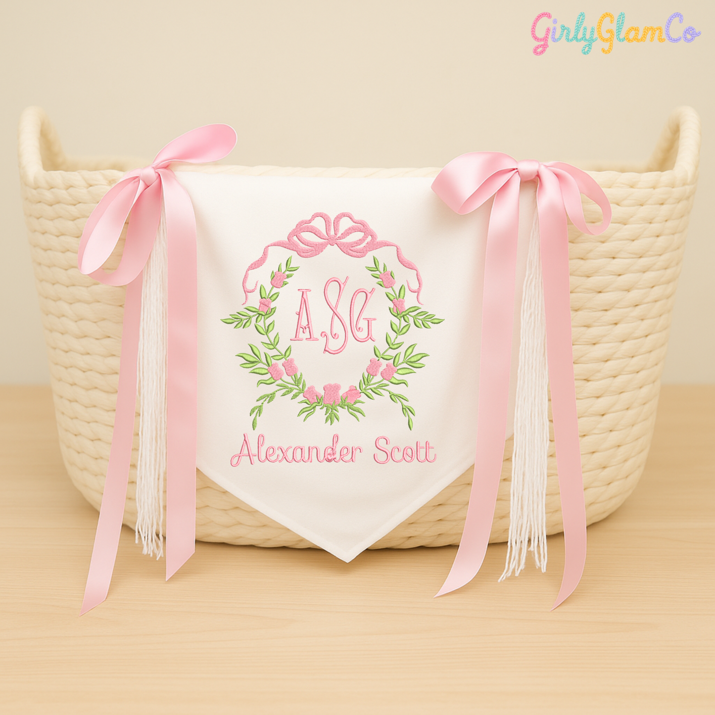 Olive Wreath Monogram – Personalized Baby Banner, Newborn Hospital Door Sign