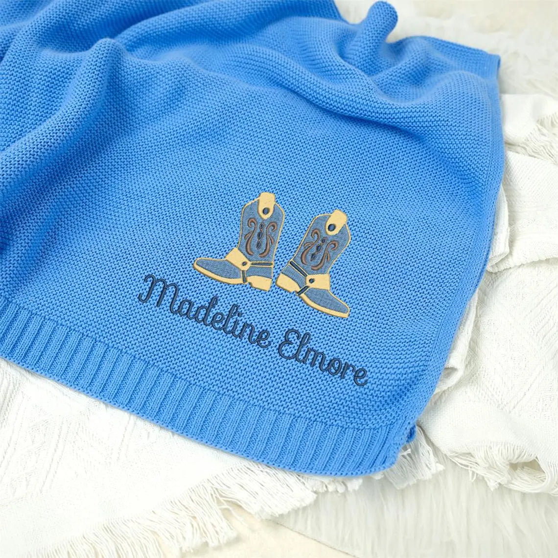 Personalized Baby Blanket with Boots Cowboy, Embroidered name Blanket, Custom Baby Name Blanket, Newborn Blanket, Cowgirl Blanket