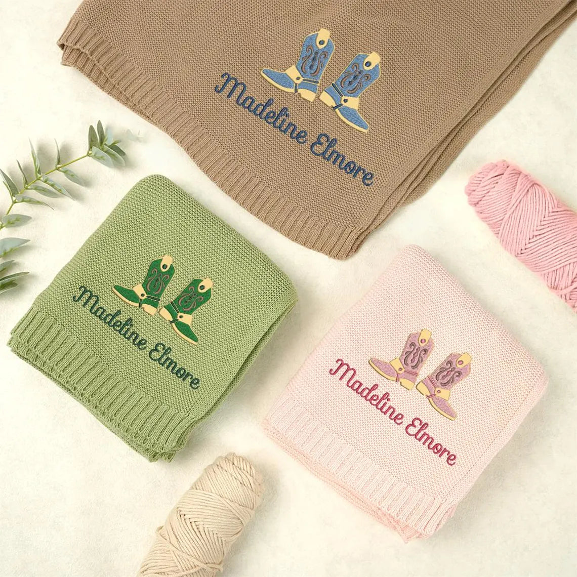 Personalized Baby Blanket with Boots Cowboy, Embroidered name Blanket, Custom Baby Name Blanket, Newborn Blanket, Cowgirl Blanket