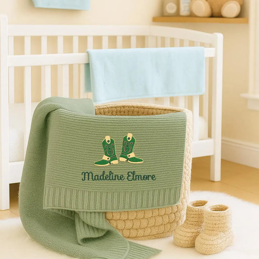Personalized Baby Blanket with Boots Cowboy, Embroidered name Blanket, Custom Baby Name Blanket, Newborn Blanket, Cowgirl Blanket