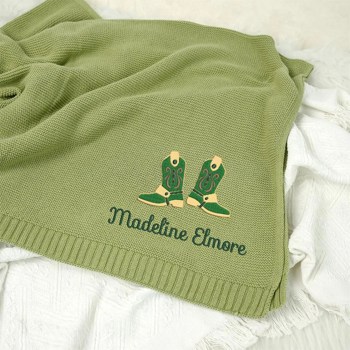 Personalized Baby Blanket with Boots Cowboy, Embroidered name Blanket, Custom Baby Name Blanket, Newborn Blanket, Cowgirl Blanket
