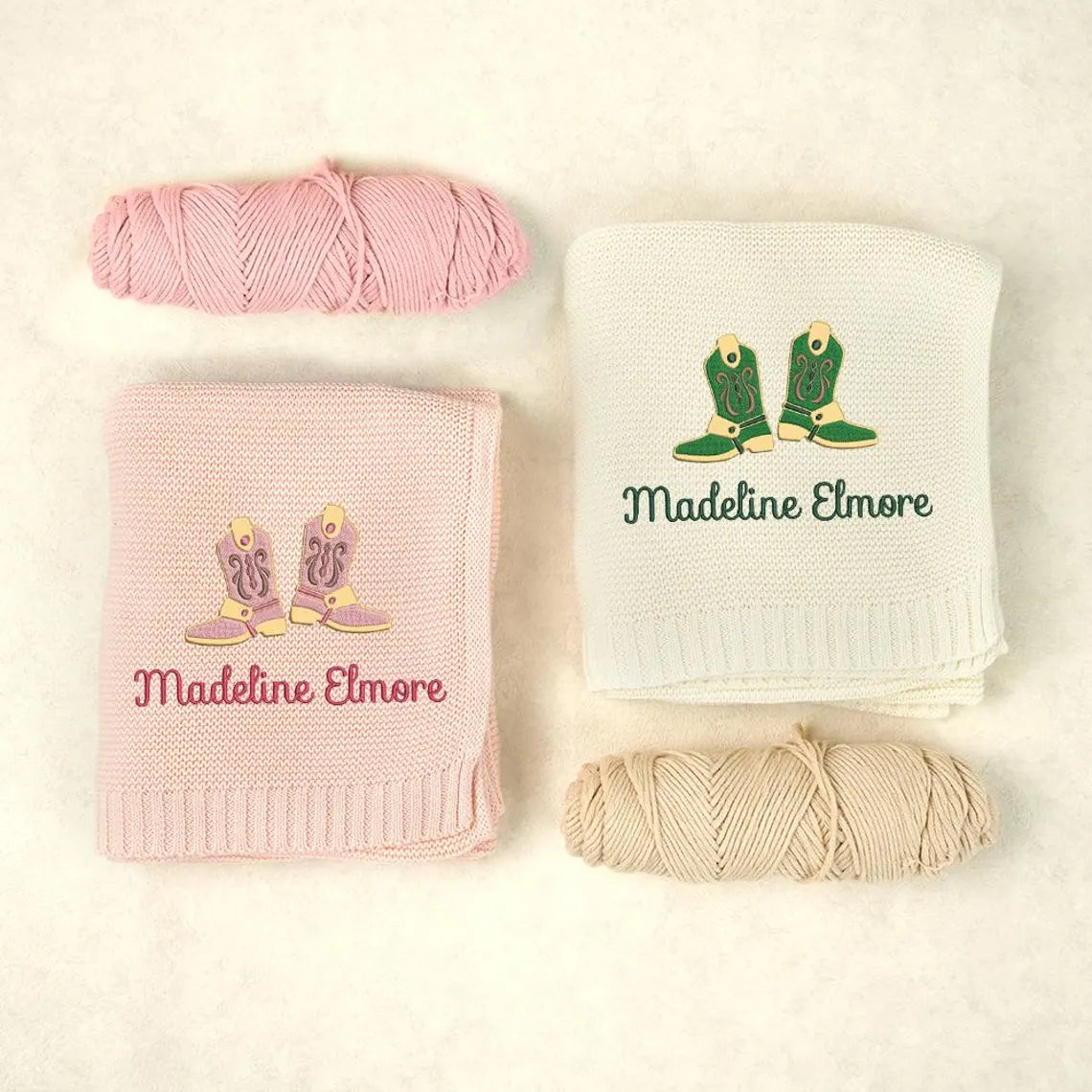 Personalized Baby Blanket with Boots Cowboy, Embroidered name Blanket, Custom Baby Name Blanket, Newborn Blanket, Cowgirl Blanket