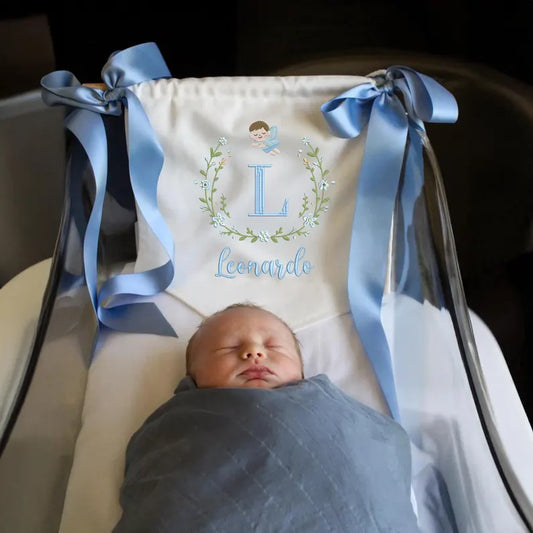 Angel Wreath Monogram 2 – Personalized Baby Banner, Newborn Hospital Door Sign