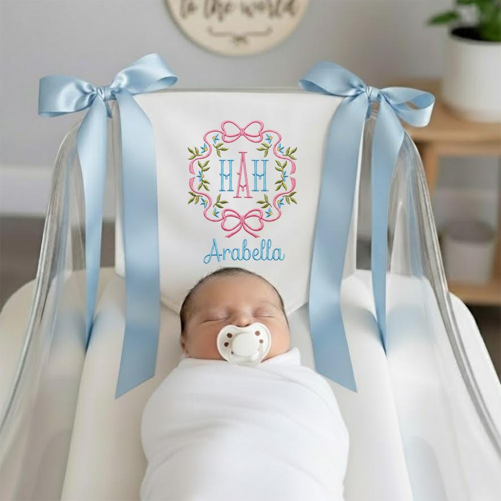 Personalized Floral Embroidered Baby Name Banner Nursery Decor