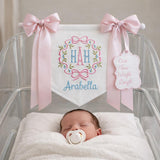 Personalized Floral Embroidered Baby Name Banner Nursery Decor