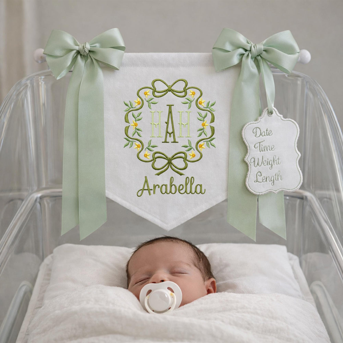 Personalized Floral Embroidered Baby Name Banner Nursery Decor