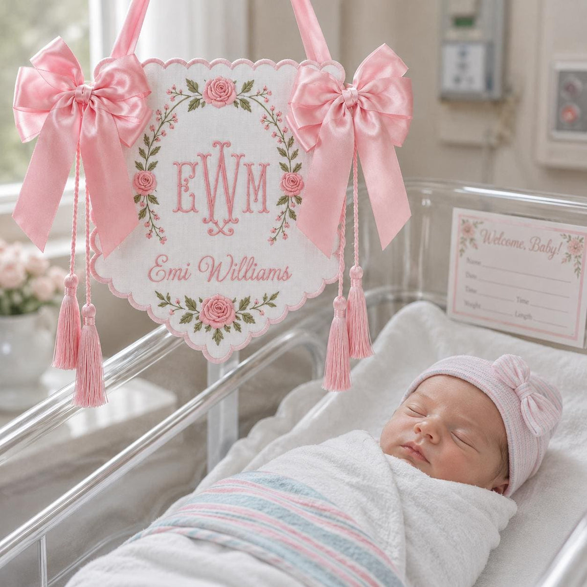 Personalized Floral Tassel Baby Name Plaque Hospital Door Decor