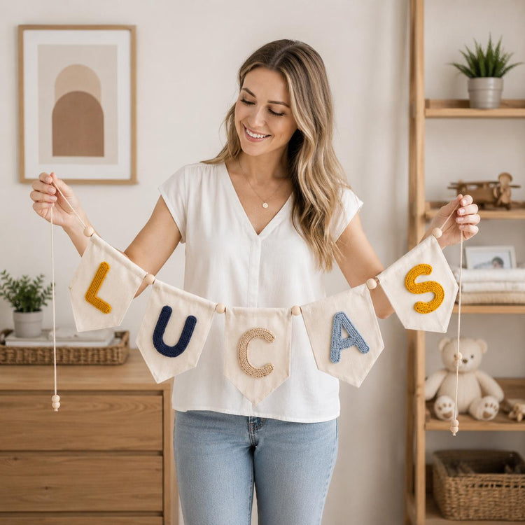 Custom Yarn Name Pennant Banner Baby Nursery Wall Garland Decor