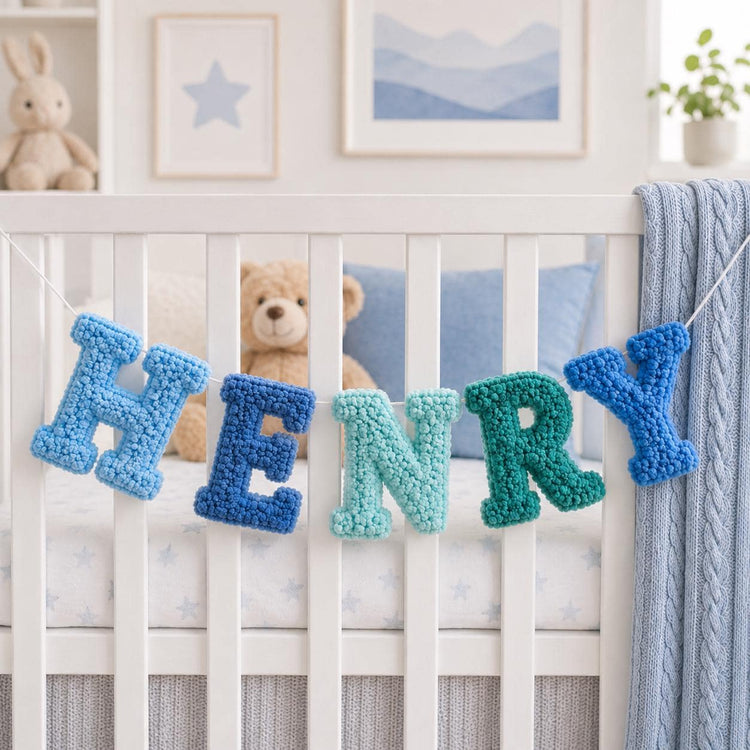 Yarn Letter Baby Name Banner Custom Canvas Pennant Nursery Garland
