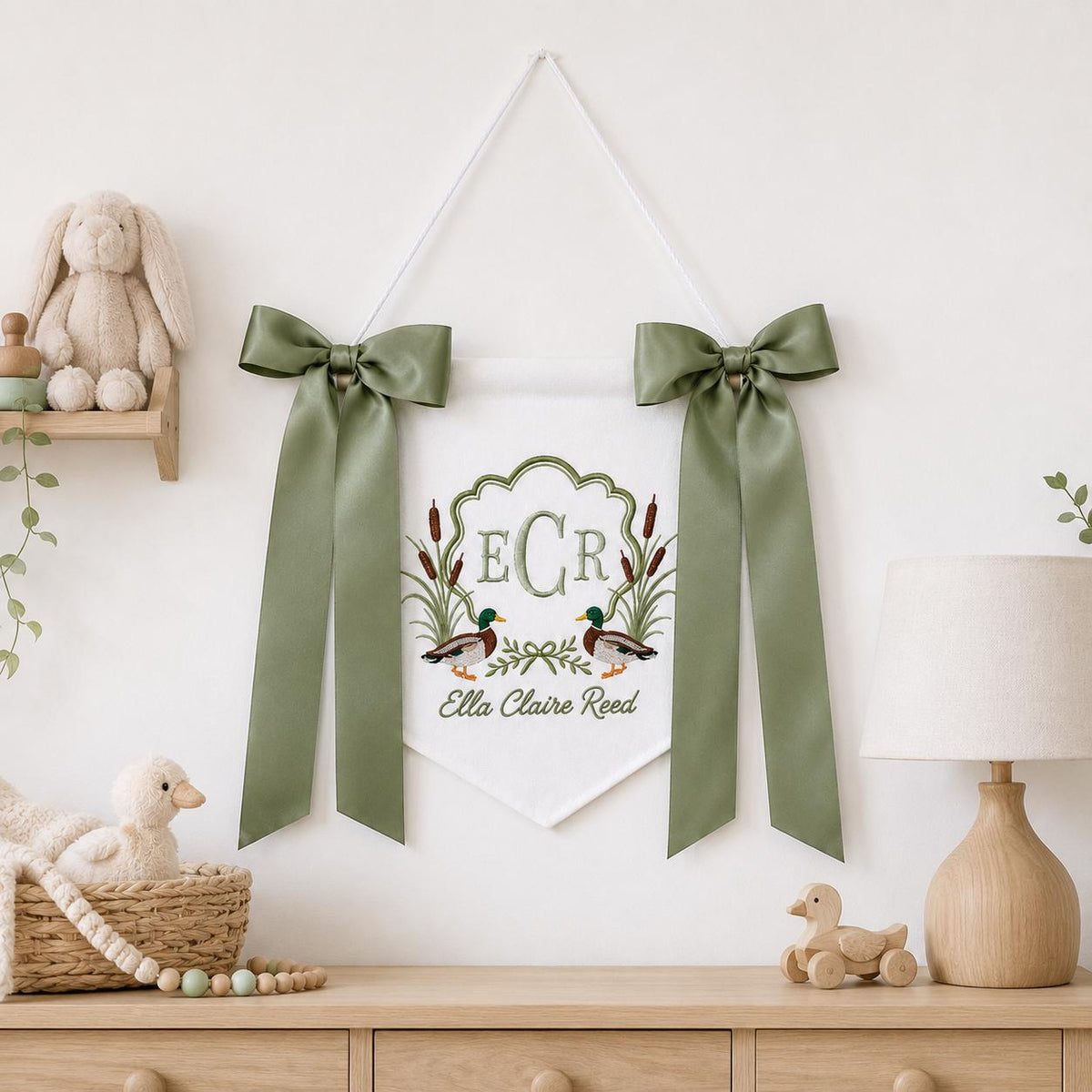 Personalized Mallard Duck Baby Name Banner Hospital Door Decor