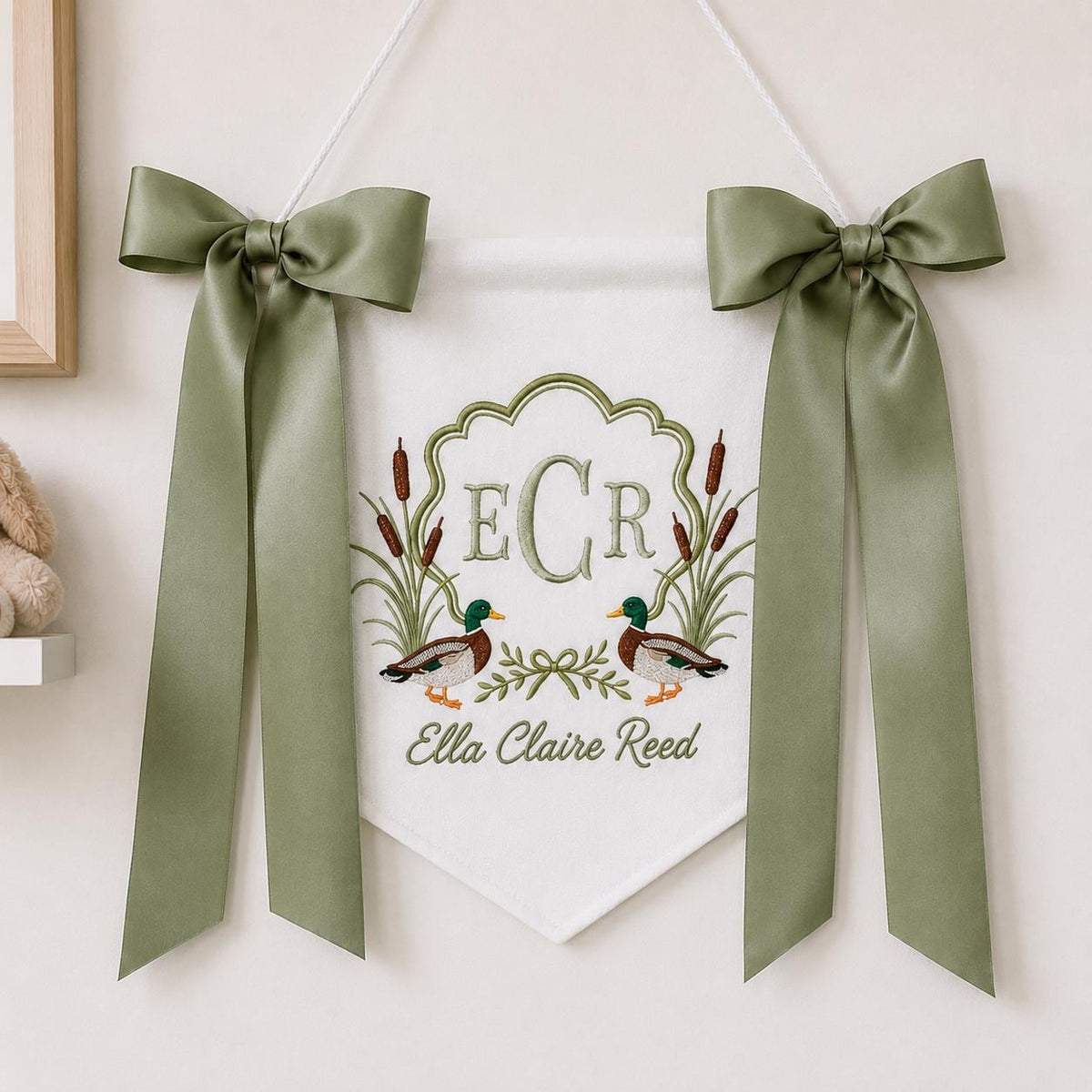 Personalized Mallard Duck Baby Name Banner Hospital Door Decor