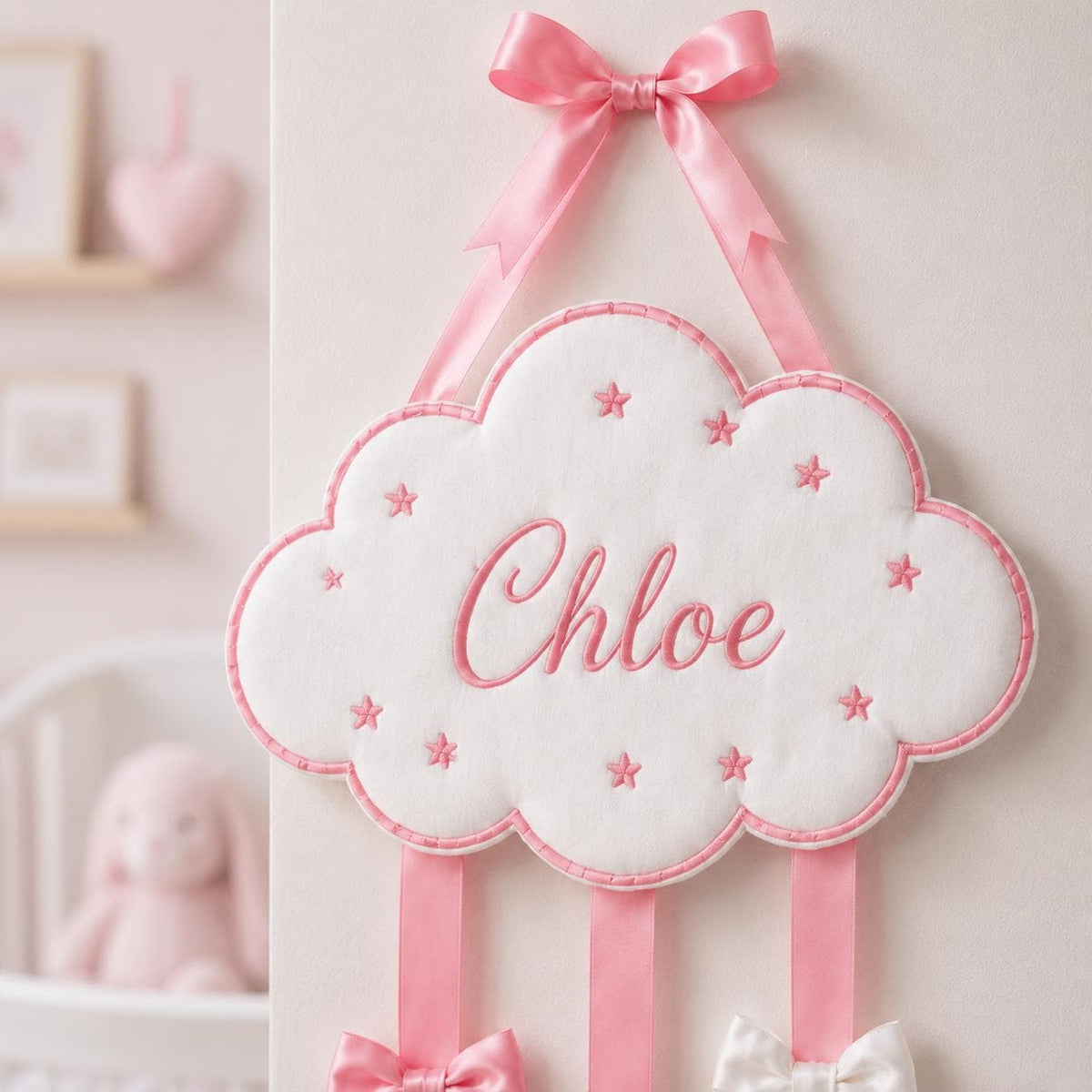 Personalized Bow Holder Embroidered Cloud Hair Bow Organizer