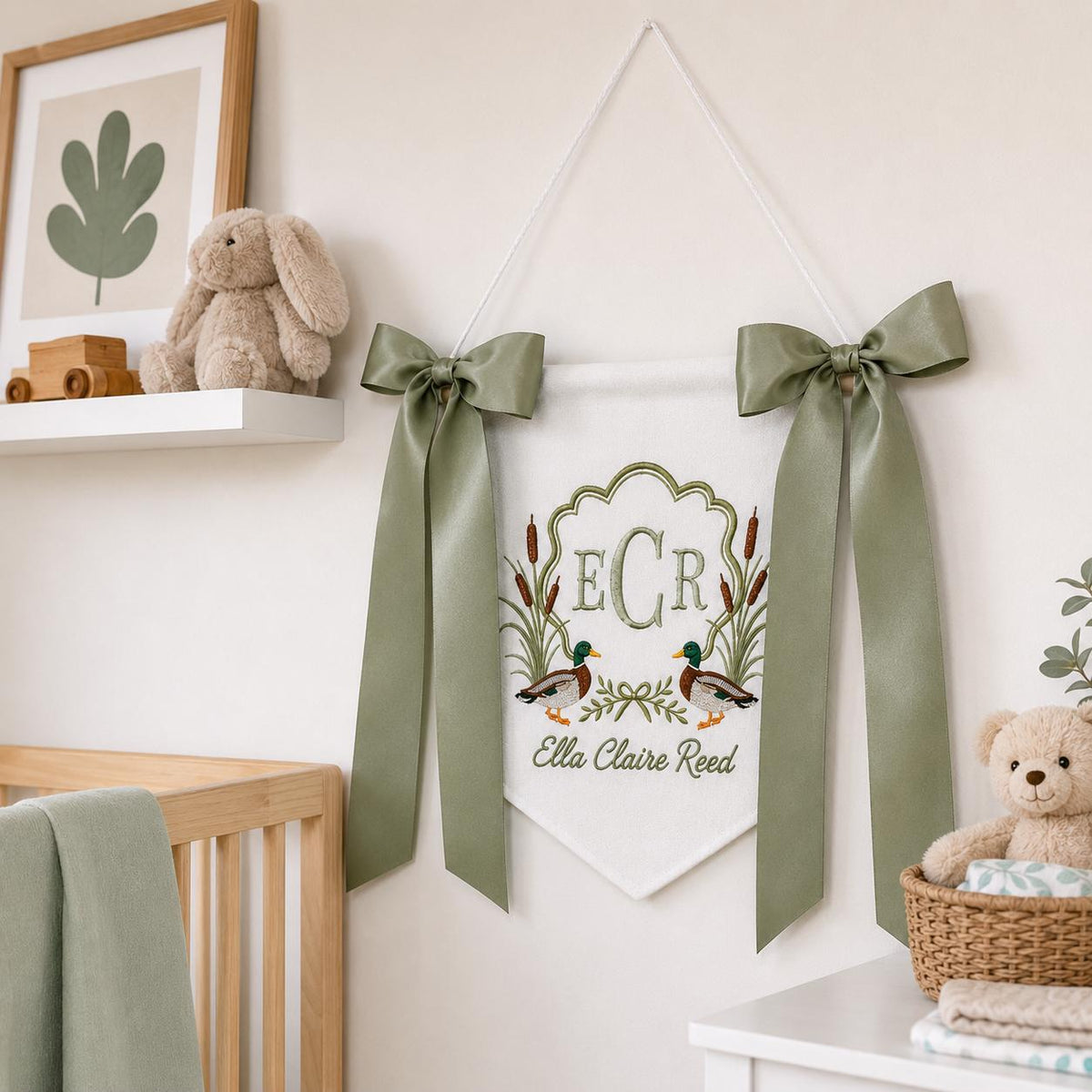 Personalized Mallard Duck Baby Name Banner Hospital Door Decor