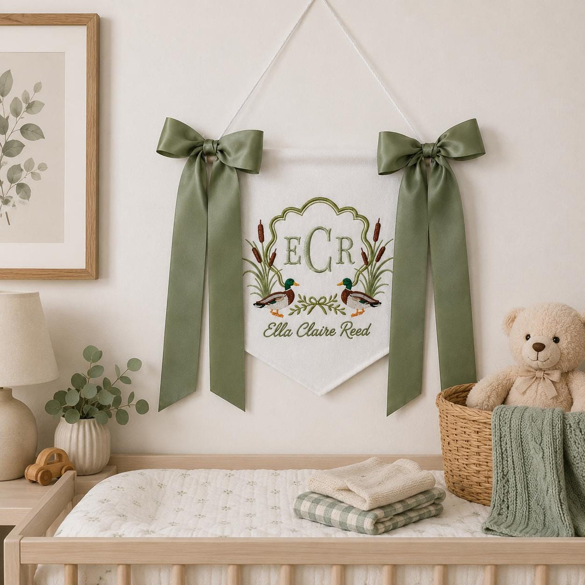 Personalized Mallard Duck Baby Name Banner Hospital Door Decor