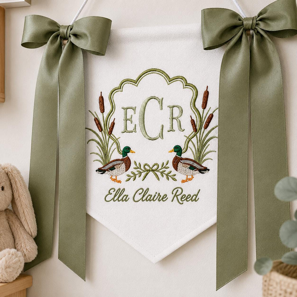 Personalized Mallard Duck Baby Name Banner Hospital Door Decor