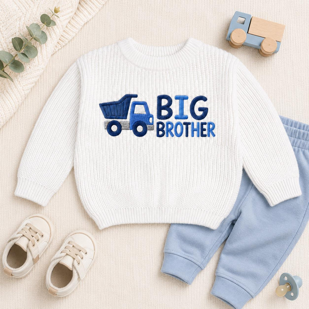 Personalized Dump Truck Big Brother Knit Sweater