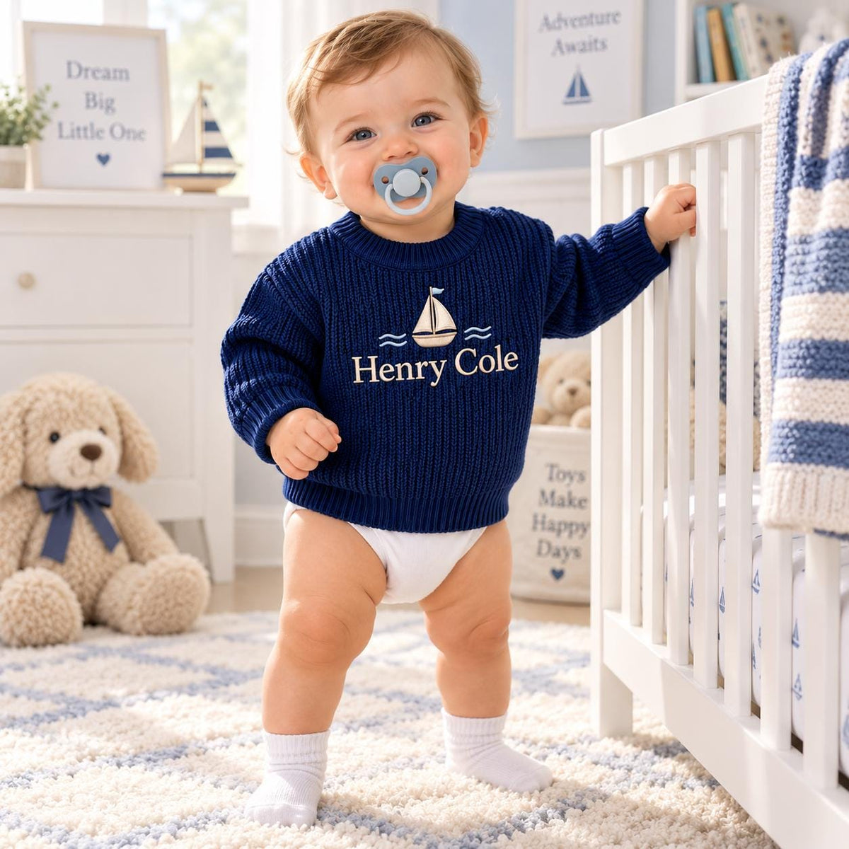 Personalized Baby Boy Sweater Custom Name Sailboat