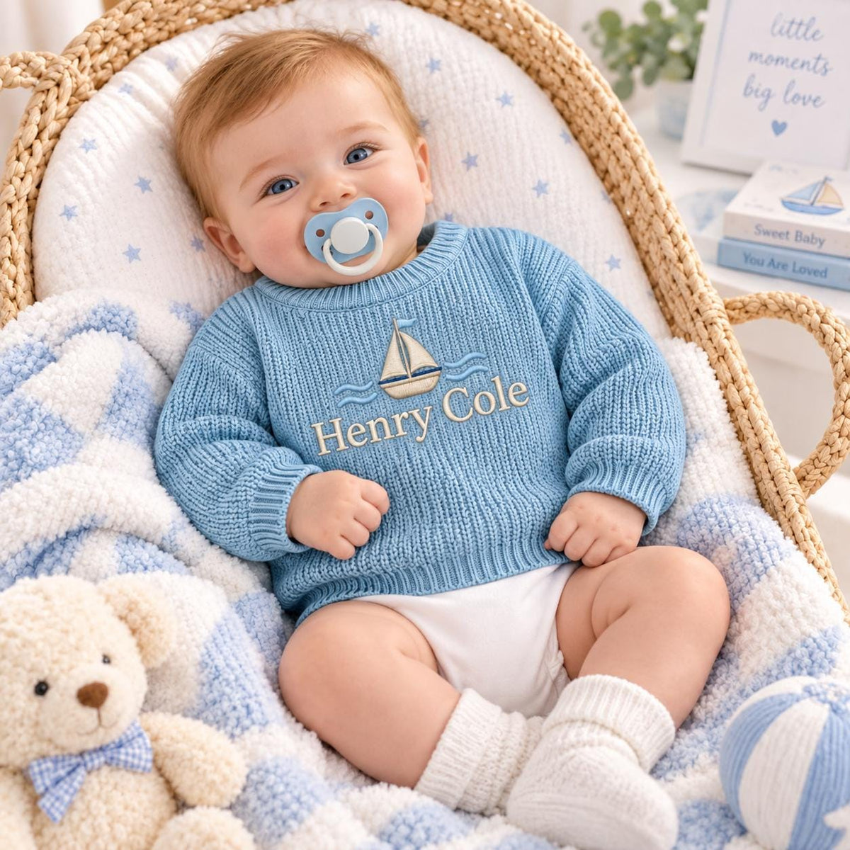 Personalized Baby Boy Sweater with Name Sailboat