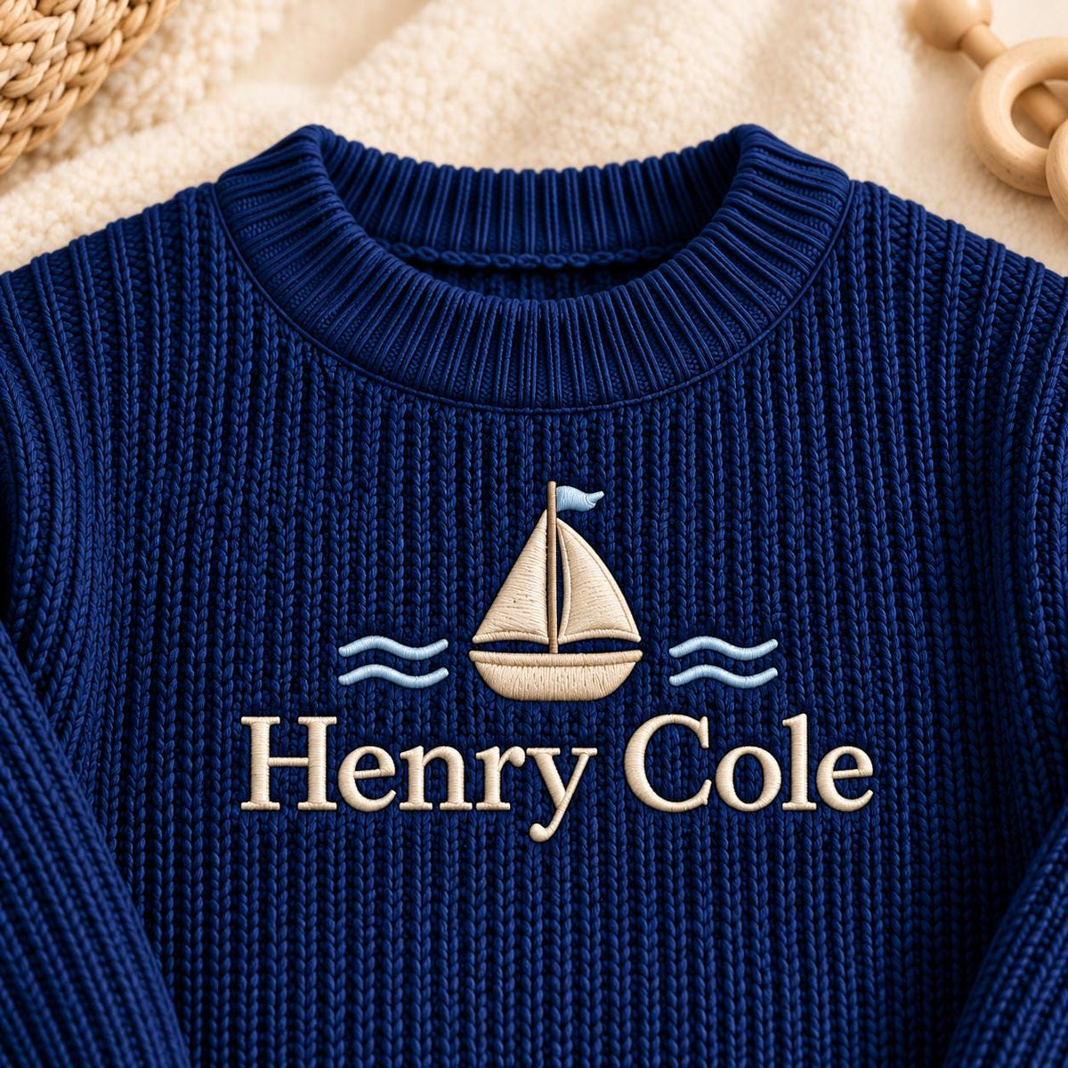 Personalized Baby Boy Sweater with Name Sailboat