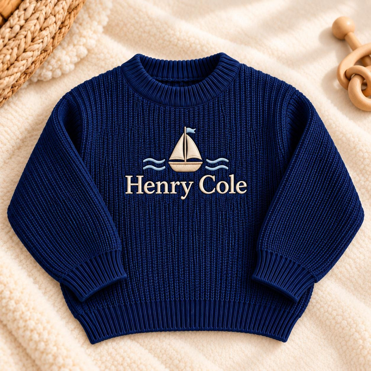 Personalized Baby Boy Sweater with Name Sailboat