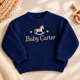 Personalized Rocking Horse Baby Knit Sweater Embroidered Name