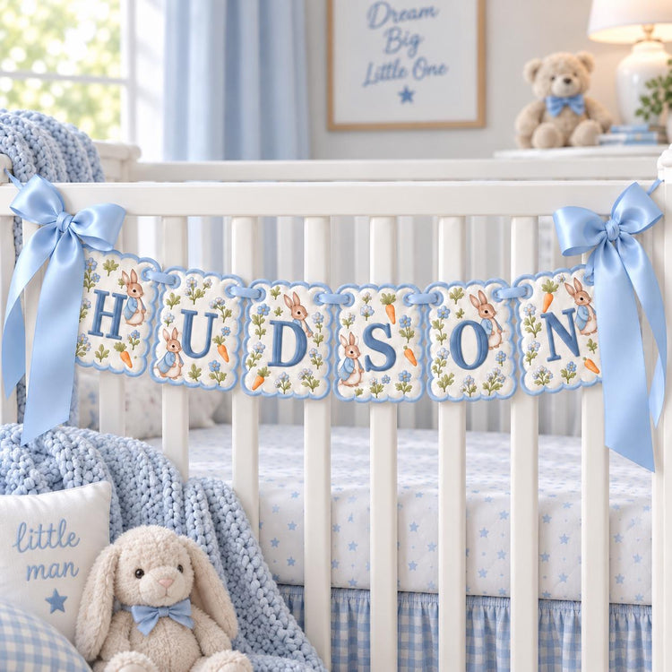 Personalized Baby Name Banner Embroidered Bunny Name Garland