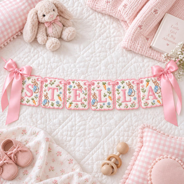 Personalized Baby Name Banner Embroidered Bunny Name Garland