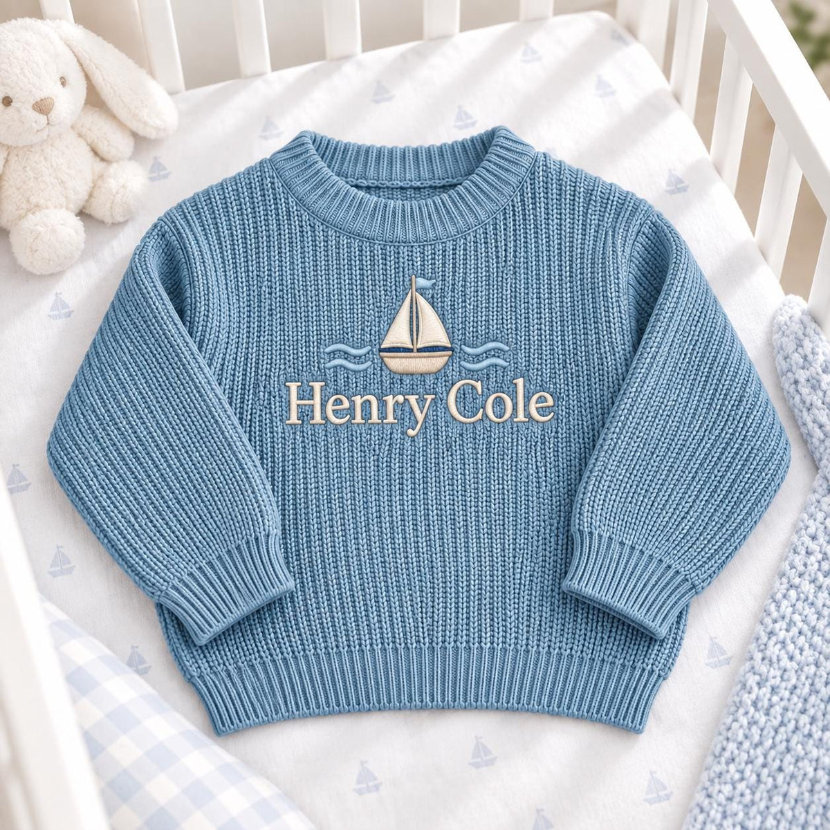 Personalized Baby Boy Sweater with Name Sailboat