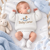 Personalized Rocking Horse Baby Knit Sweater Embroidered Name