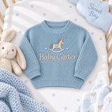 Personalized Rocking Horse Baby Knit Sweater Embroidered Name