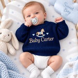 Personalized Rocking Horse Baby Knit Sweater Embroidered Name
