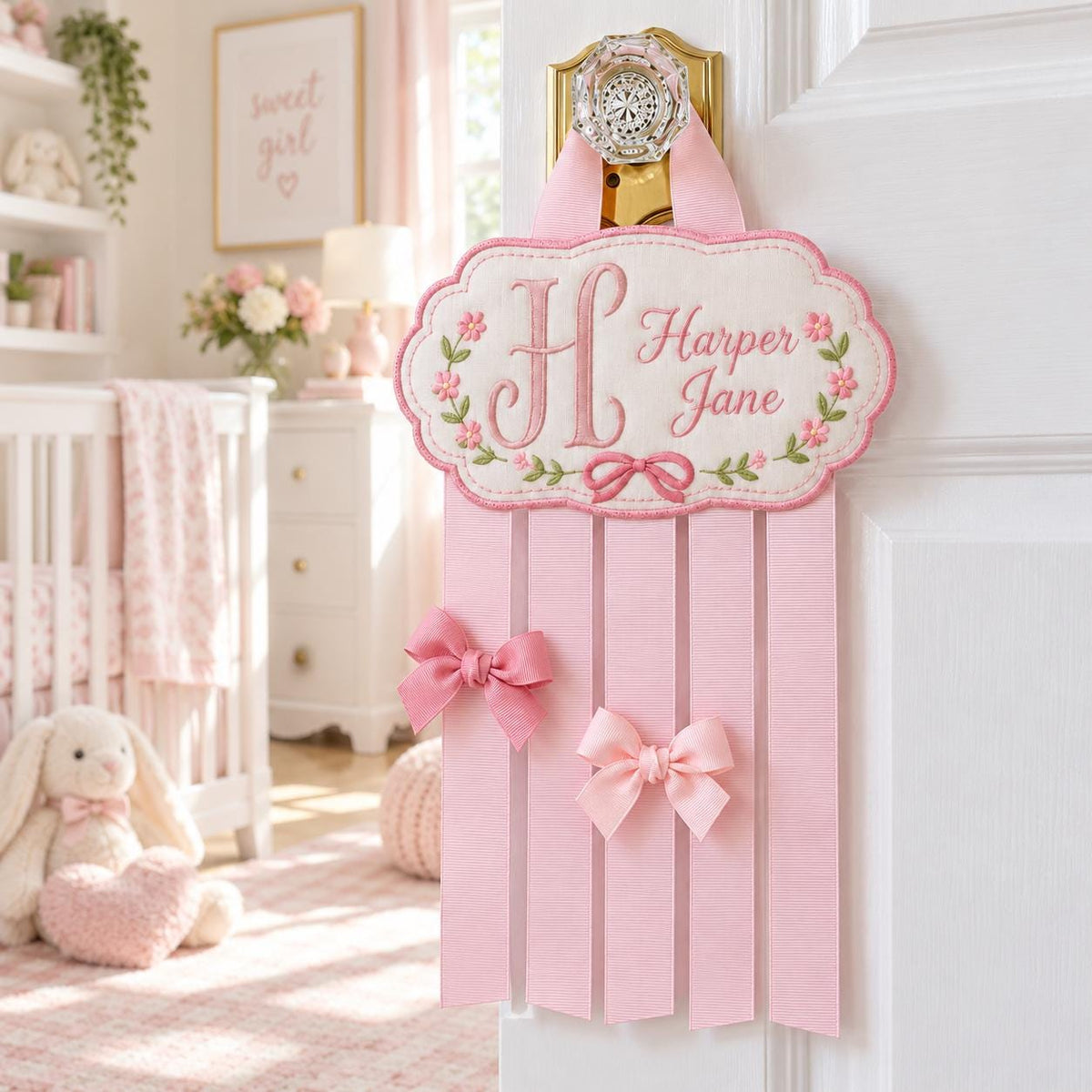 Personalized Bunny Bow Hair Bow Holder Embroidered Name