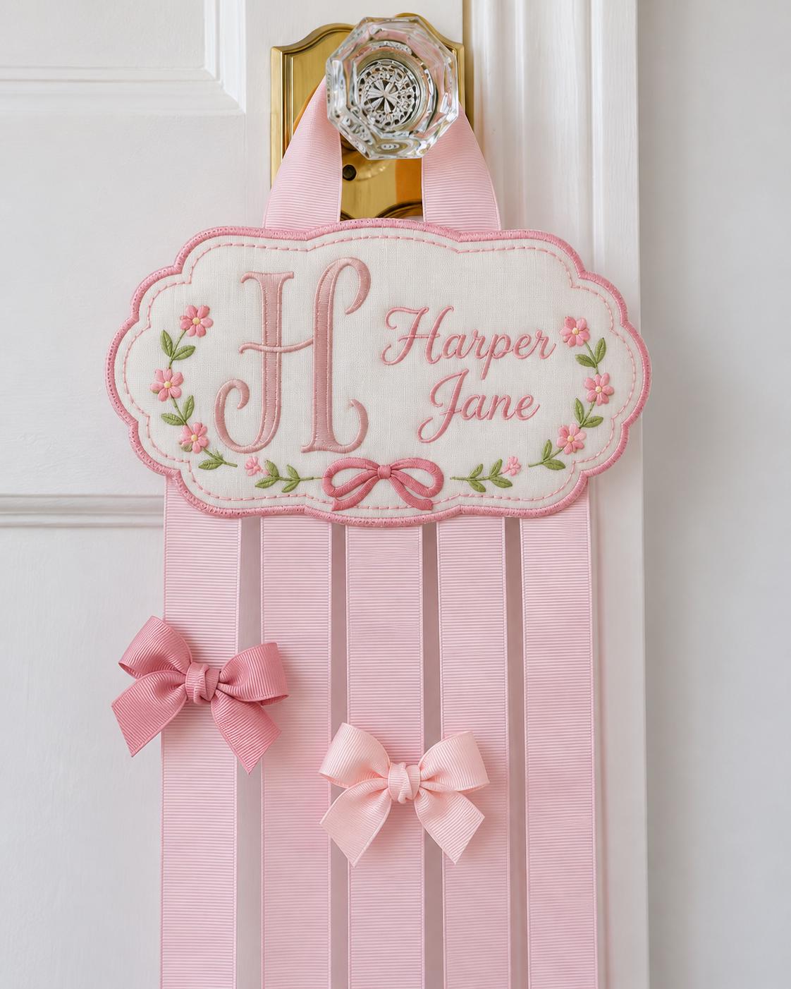 Personalized Bunny Bow Hair Bow Holder Embroidered Name