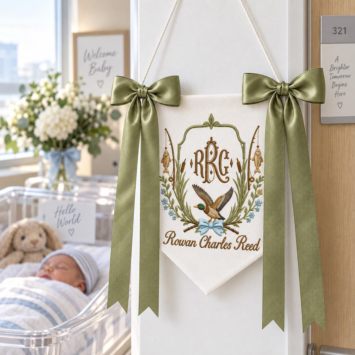 Personalized Embroidered Baby Banner Fishing Monogram