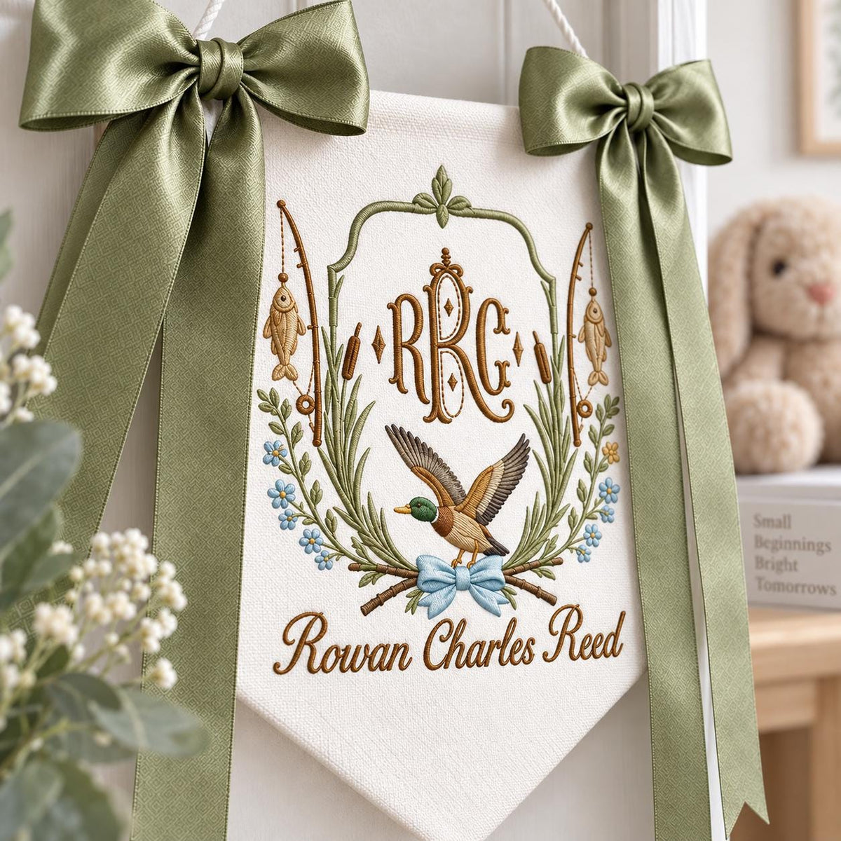 Personalized Embroidered Baby Banner Fishing Monogram